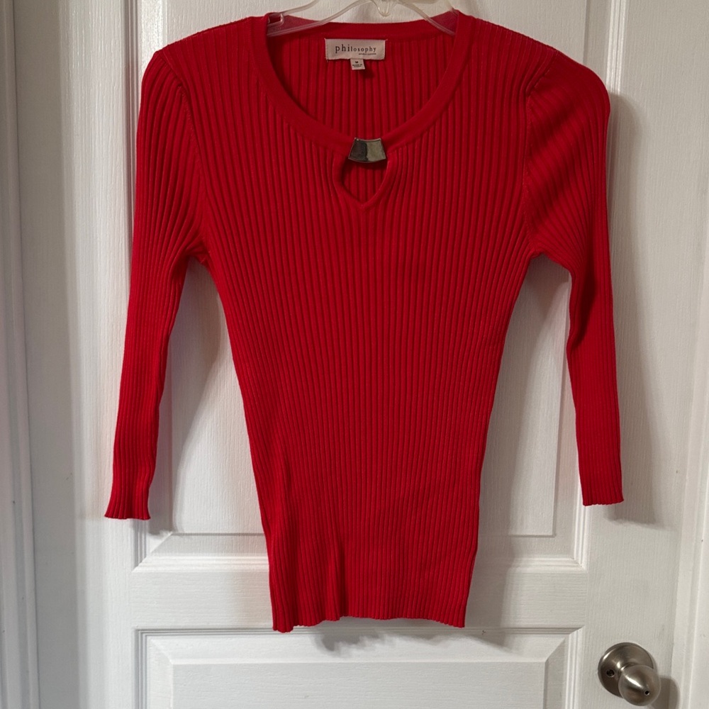 Philosophy Vibrant Red Ribbed Knit Top - Picture 3 of 7